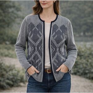 New Pendleton Open Front Cardigan Sweater Size XL Black White Cotton Classic